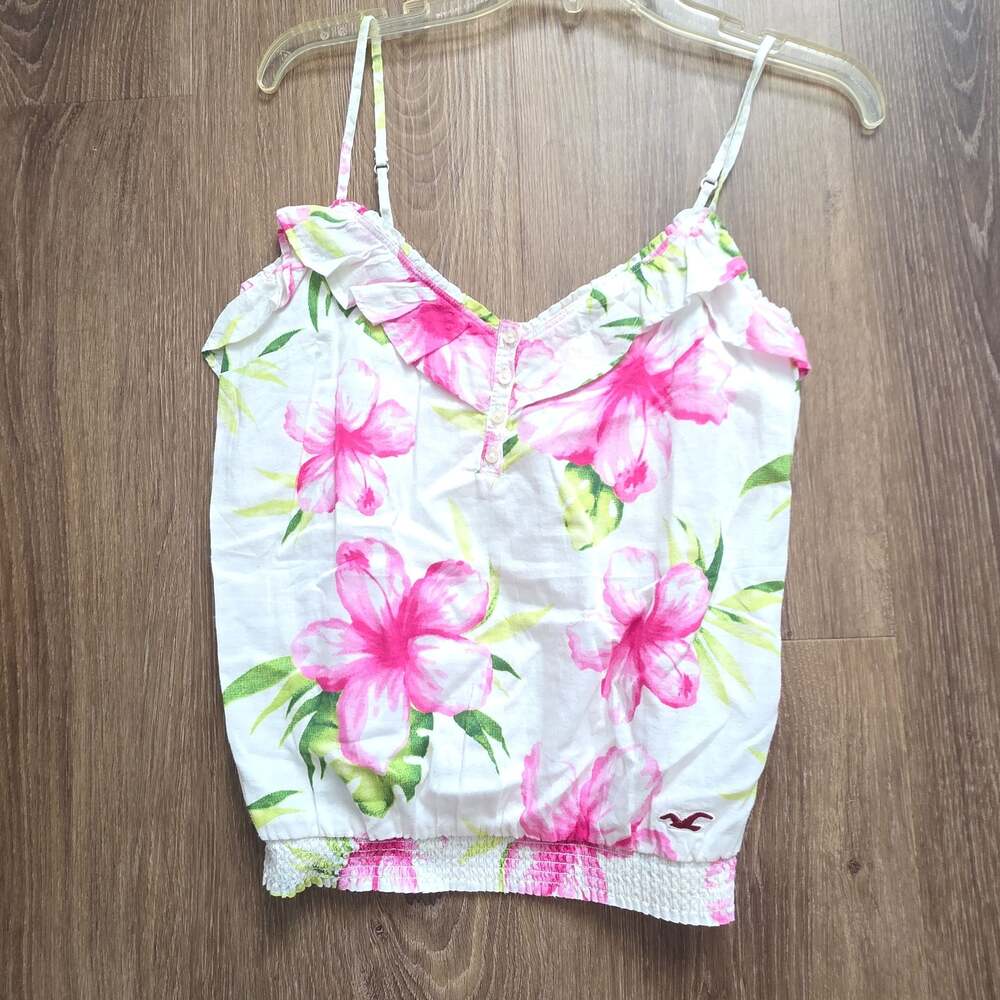 NWT Vintage Hollister Y2K Coquette Hibiscus Floral Ruffle Camisole Top Size M